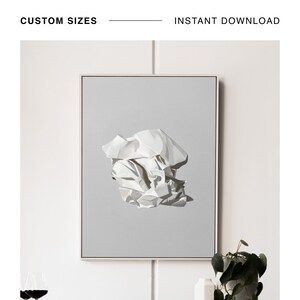 Impresión digital, póster de papel arrugado, arte en blanco y negro, impresión de arte contemporáneo minimalista, impresión en papel realista, decoración de pared en blanco y negro