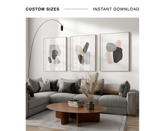 Conjunto de 3 impresiones digitales neutras abstractas, arte minimalista de la sala de estar en acuarela, paquete de impresiones minimalistas, trío moderno de carteles