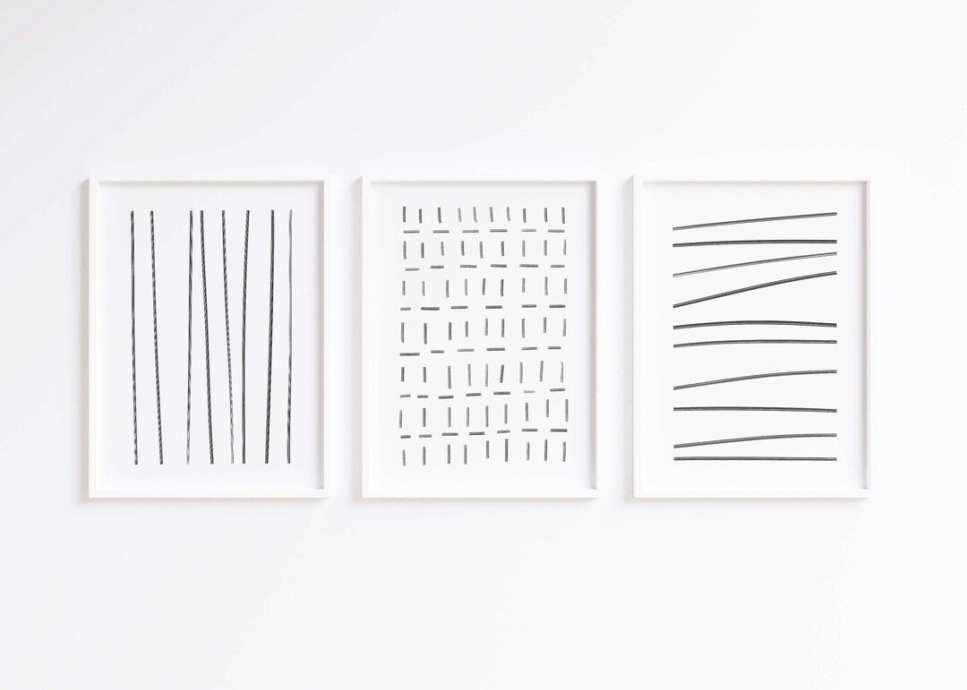 Set of 3 Black and White Minimal Prints Trio of Geometric - Etsy