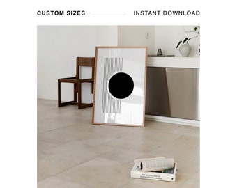 Impresión digital minimalista en blanco y negro, arte de pared de líneas geométricas, decoración contemporánea del hogar, geometría abstracta, póster imprimible moderno