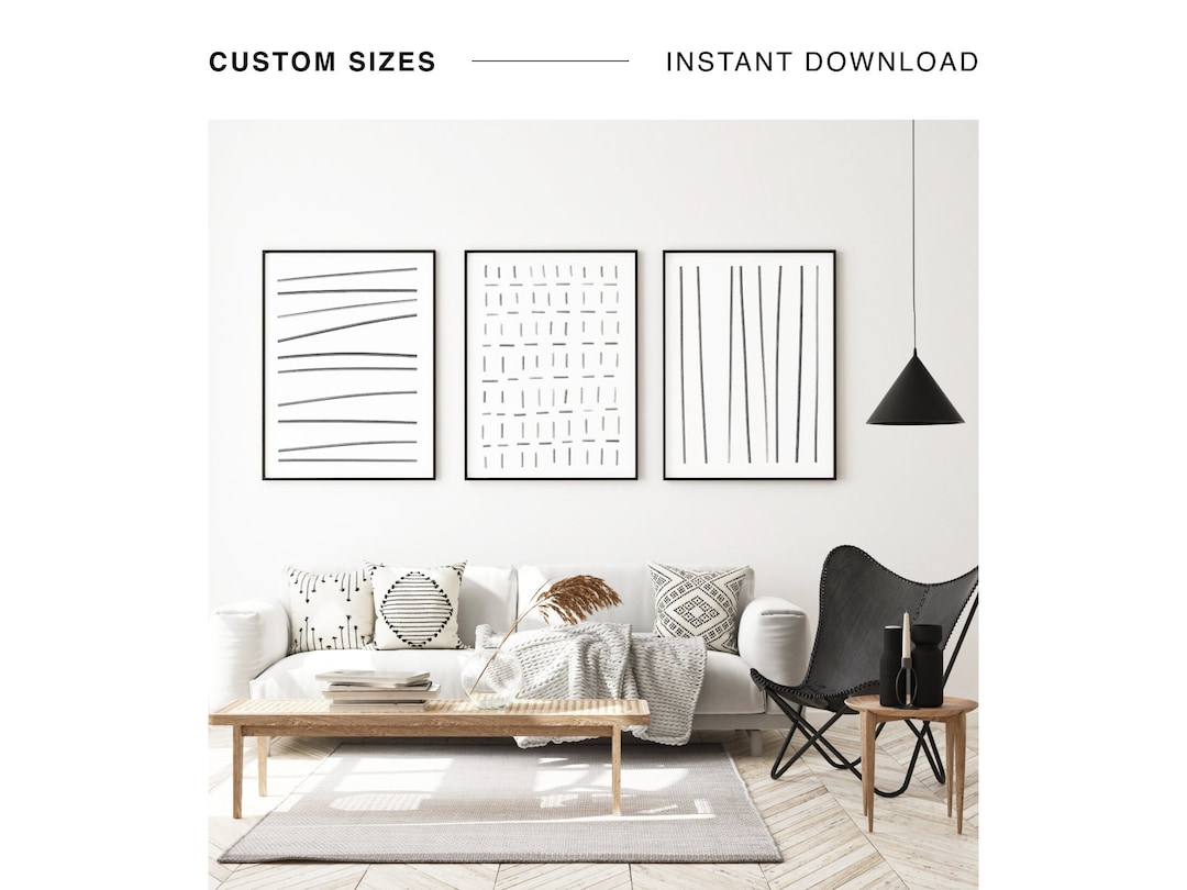 Set of 3 Wall Art, Black and White Print Set of 3, Abstract Print, Trio ...