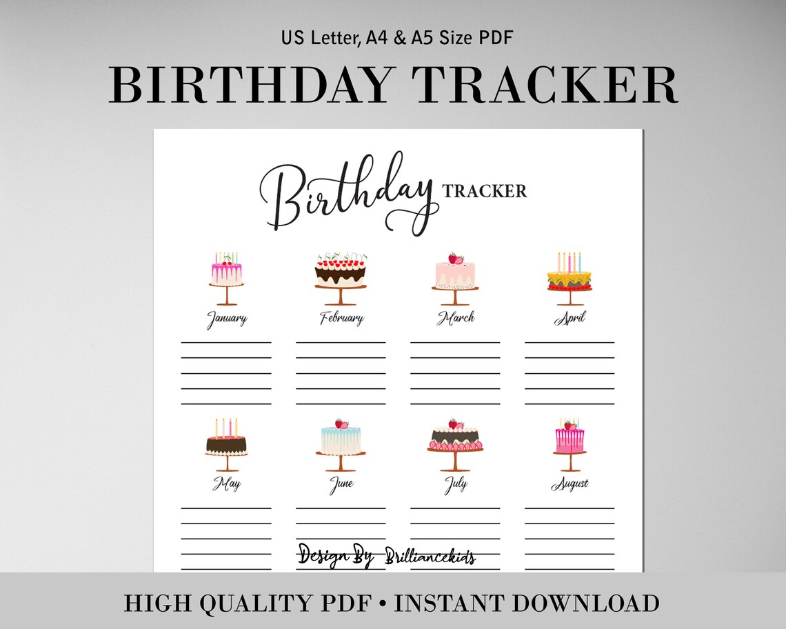 Birthday Tracker Printable, Birthday Planner Printable, Birthday ...