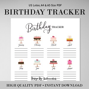 Birthday Tracker Printable, Birthday Planner Printable, Birthday ...