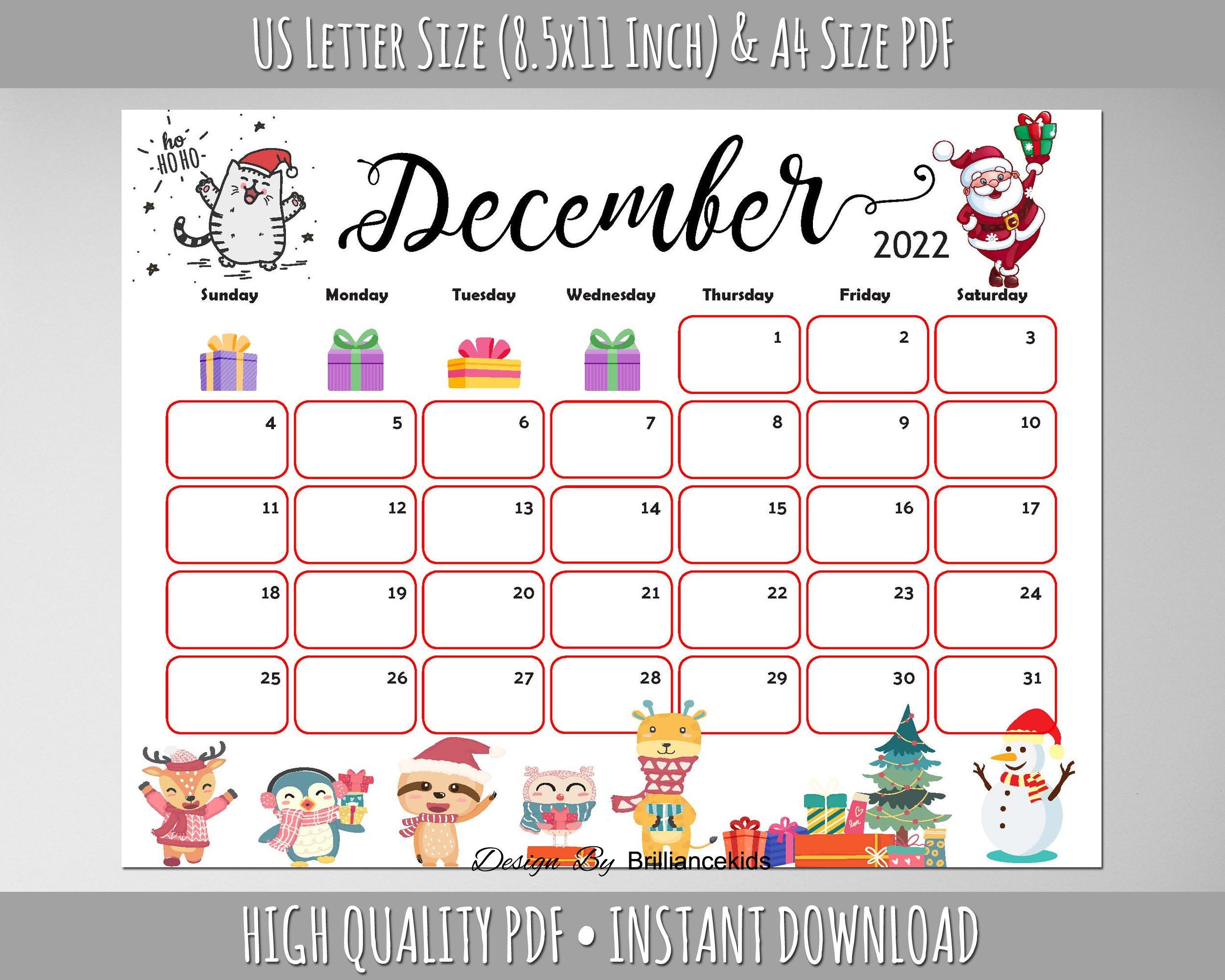 2017 December Calendar Editable