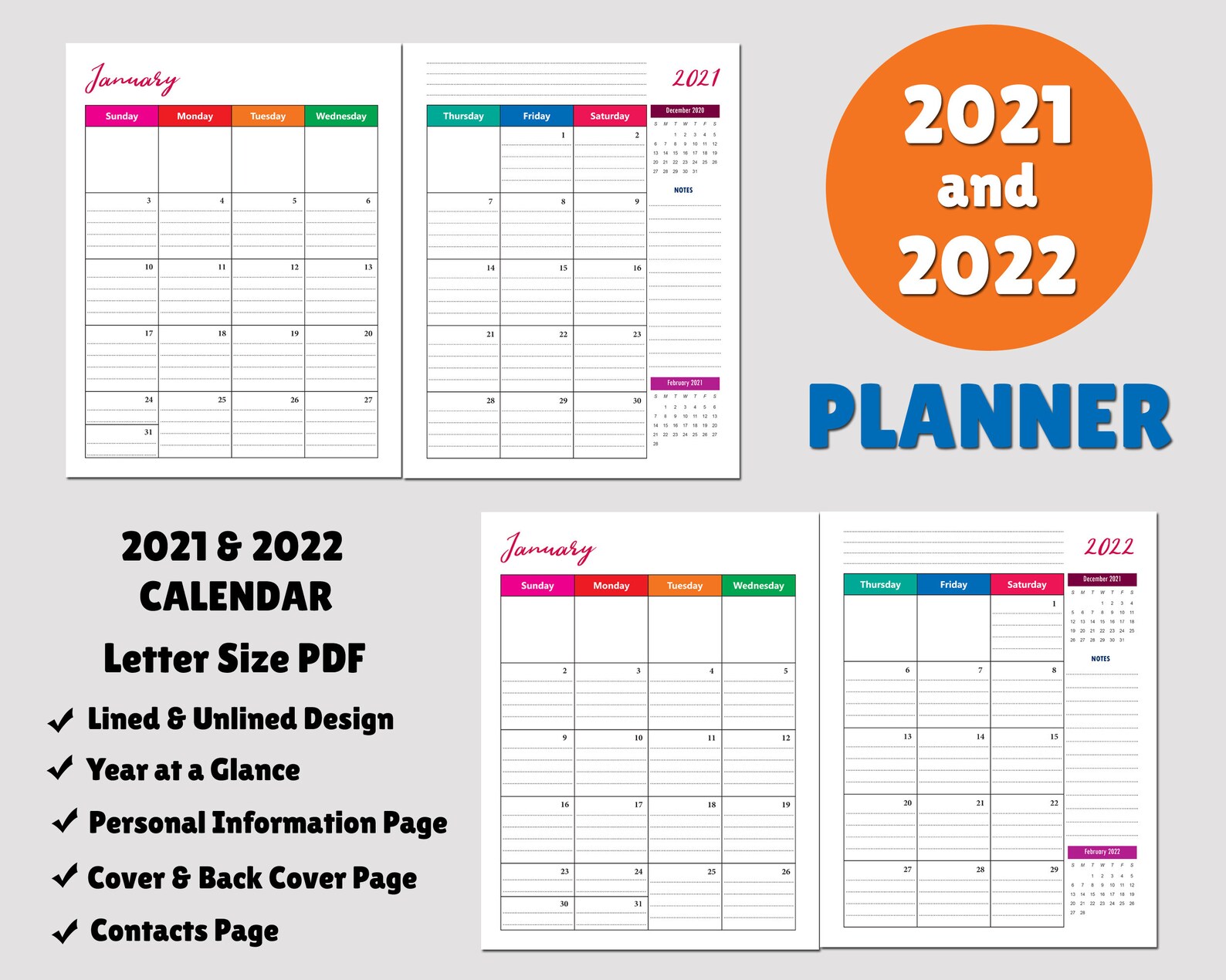 Monthly Planner 2021 2022 Inserts Dated Monthly Calendar Etsy