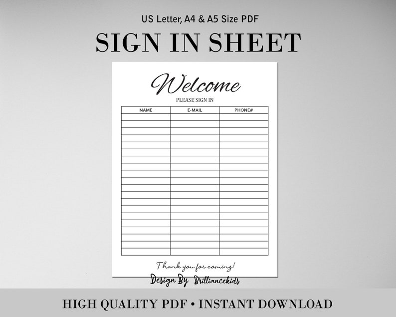 Sign up Sheet Printable, Sign in Sheet, Email Sign up Forms, Event Sign