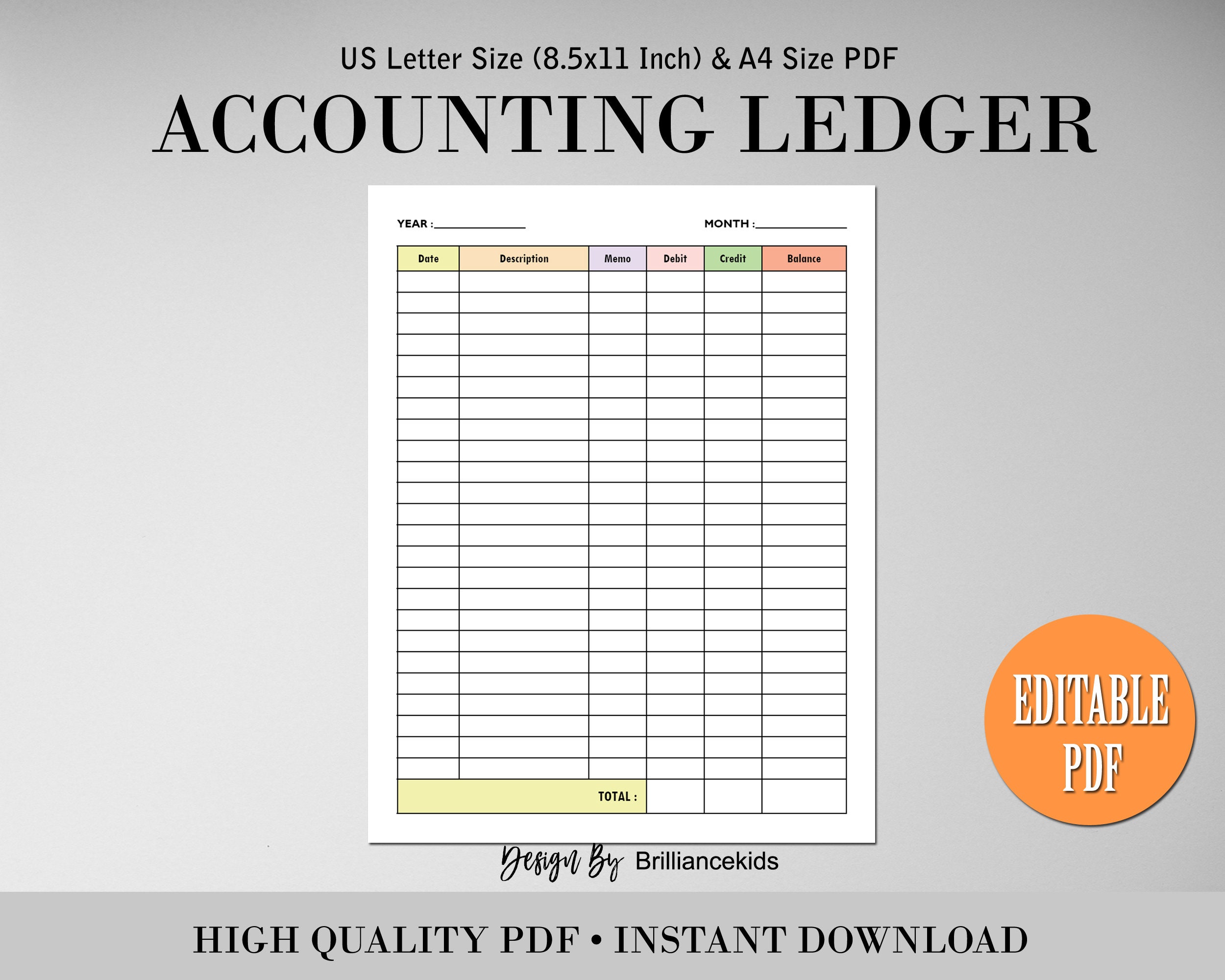 Editable Printable Accounting Ledger, Printable Bookkeeping, Log for ...
