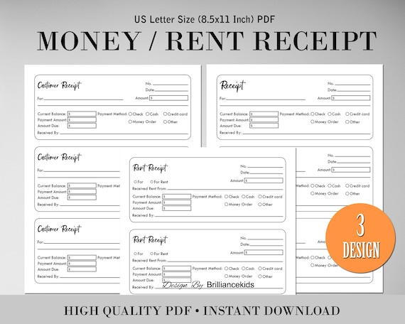 rent receipt customer invoice money or rent receipt etsy