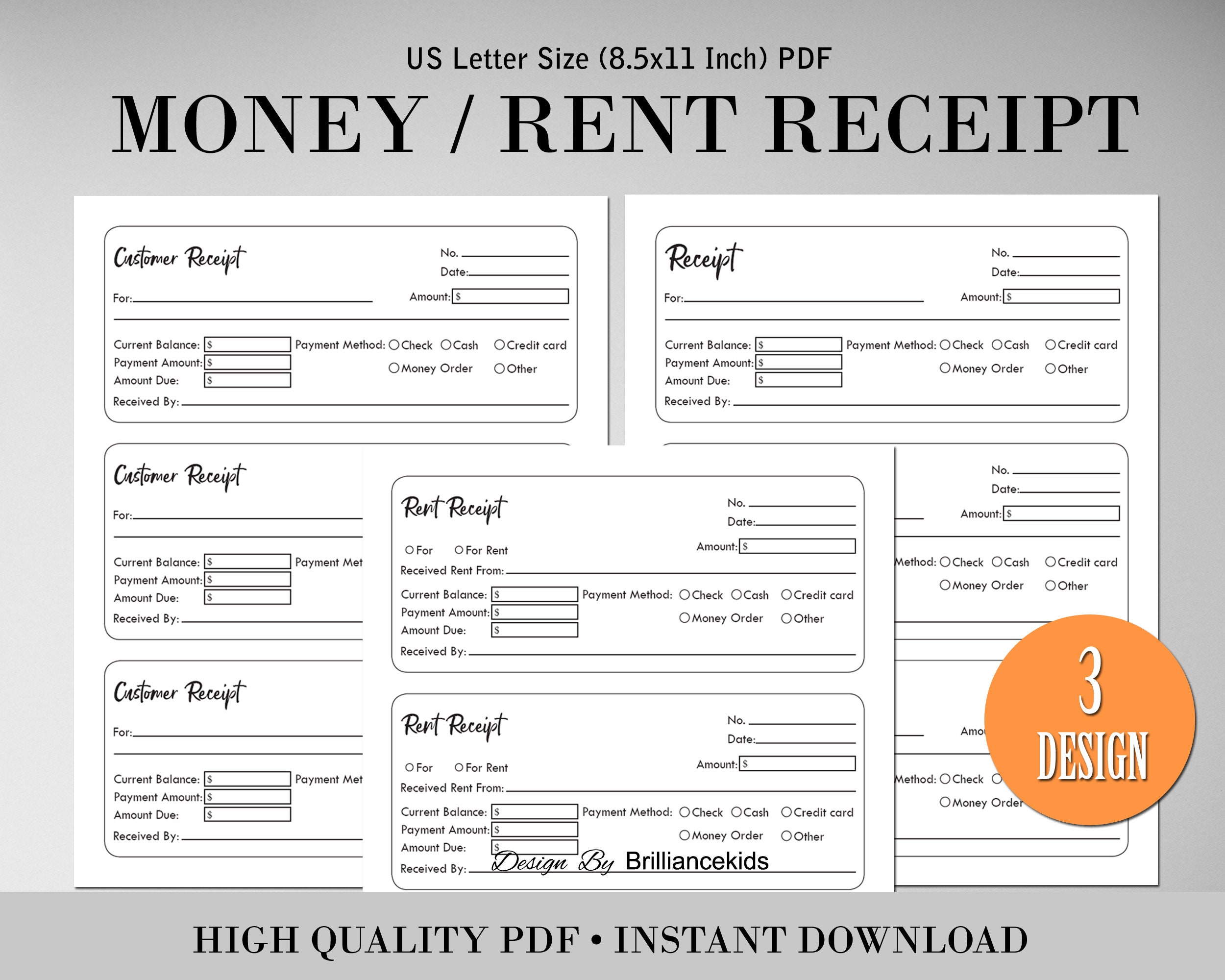 Rent Receipt, Customer Invoice, Money or Rent Receipt, Printable and ...