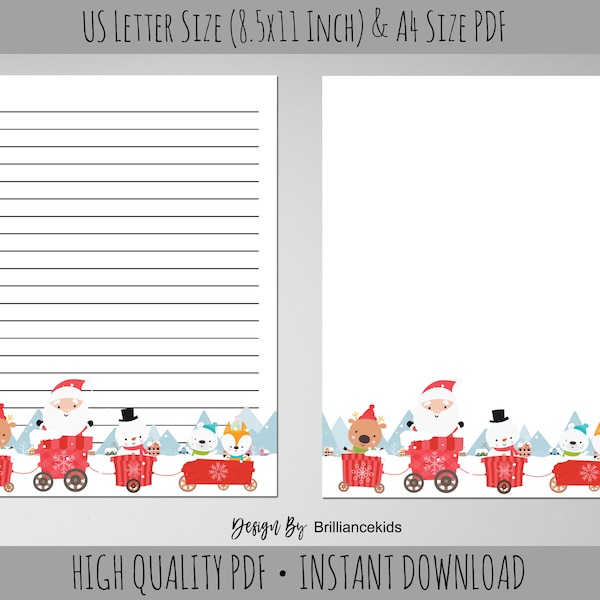 Christmas Stationery Writing Paper - Printable Stationary Paper Digital Paper Instant Download Letter & A4 Size, Santa, Winter Friends