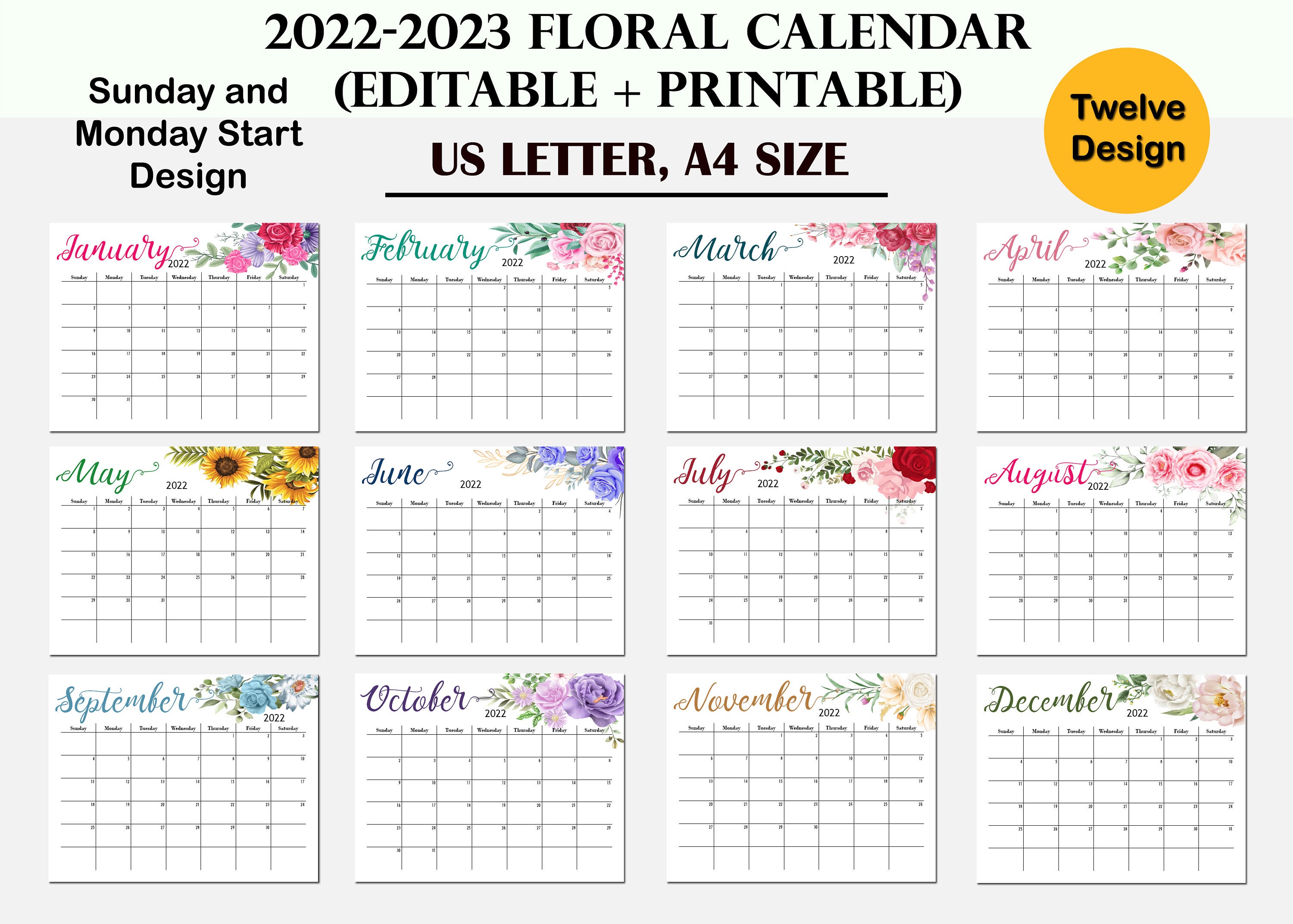 2022-2023-calendar-mid-year-calendar-floral-calendar-wall-calendar