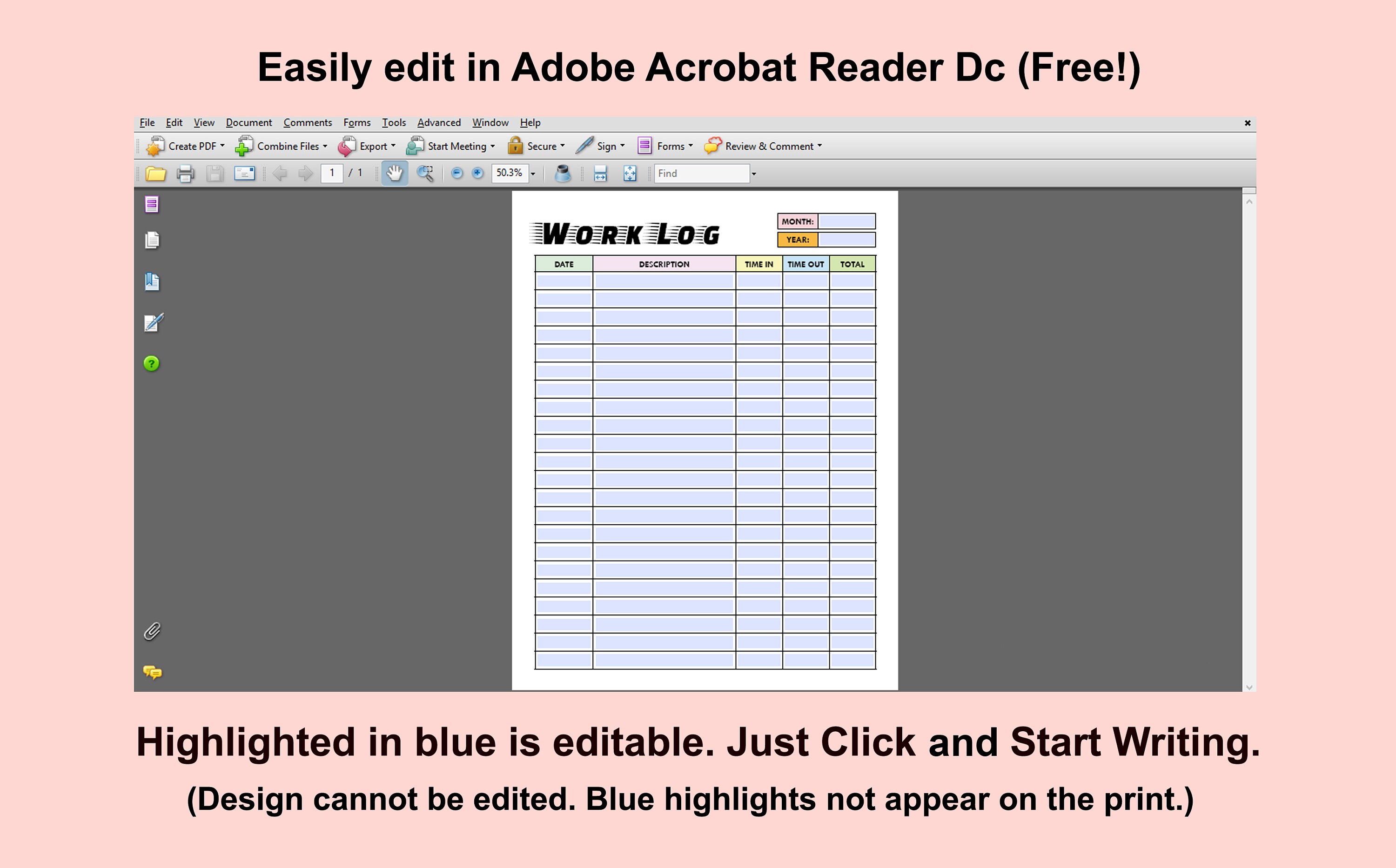 Editable Work Log Printable, Work Task Log, Time Spent Tracker ...
