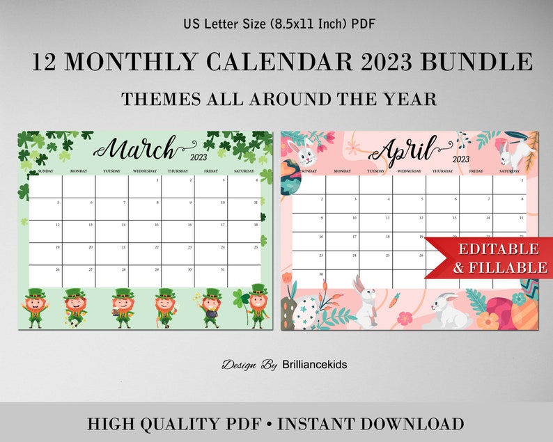 Editable Monthly Calendar 2023 Bundle Cute Beautiful Fillable - Etsy Canada
