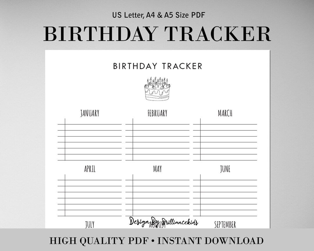 Printable Birthday Tracker, Birthday Planner, Birthday Inserts ...