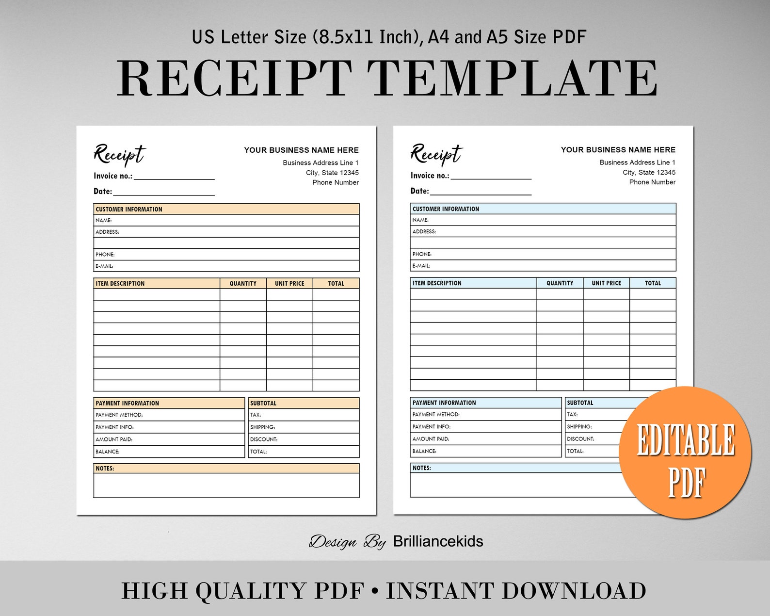 Editable Receipt Template, Order Receipt, Editable Printable, Editable ...