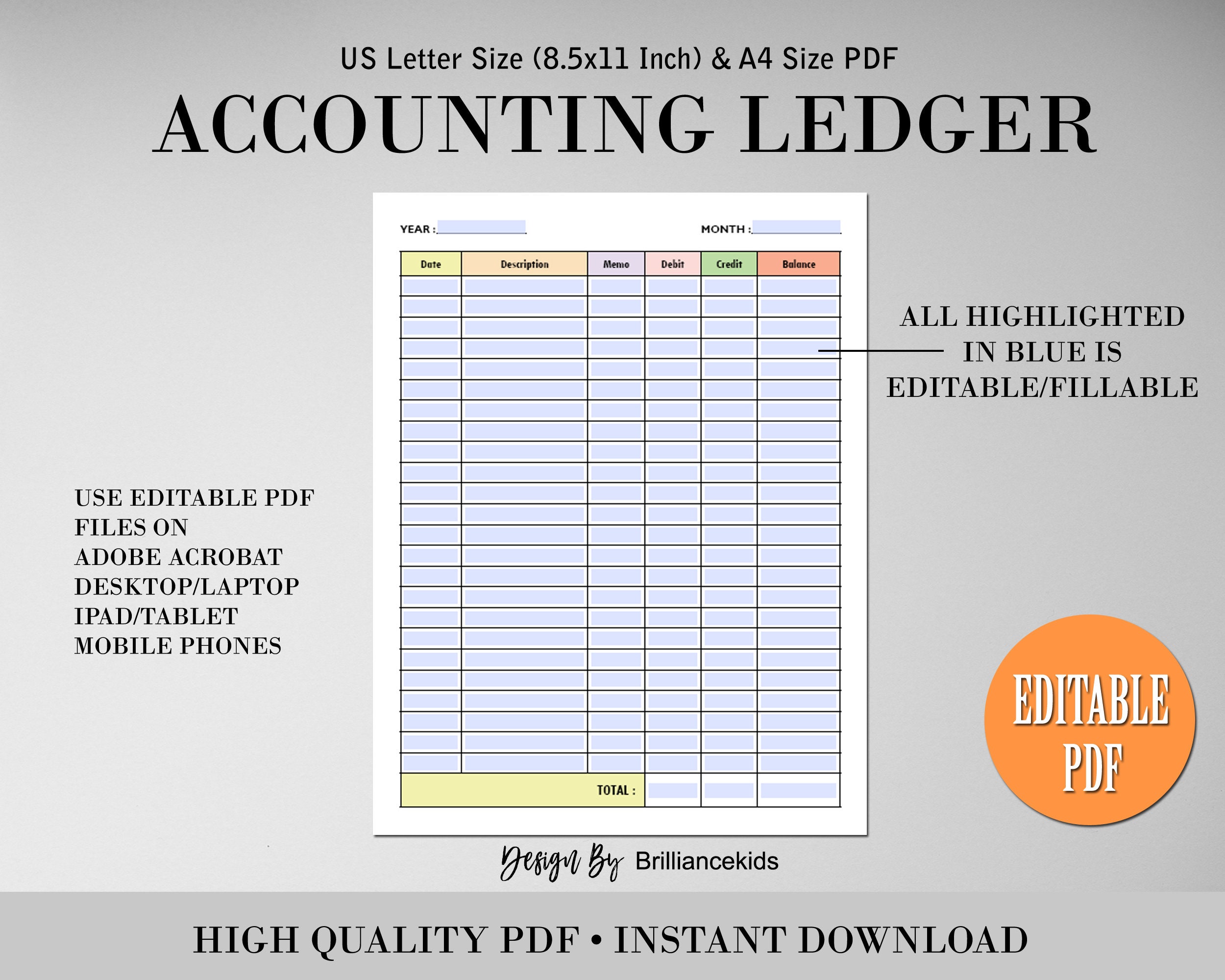 Editable Printable Accounting Ledger Printable Bookkeeping Log for Editable Printable Accounting Ledger Printable Bookkeeping Log for