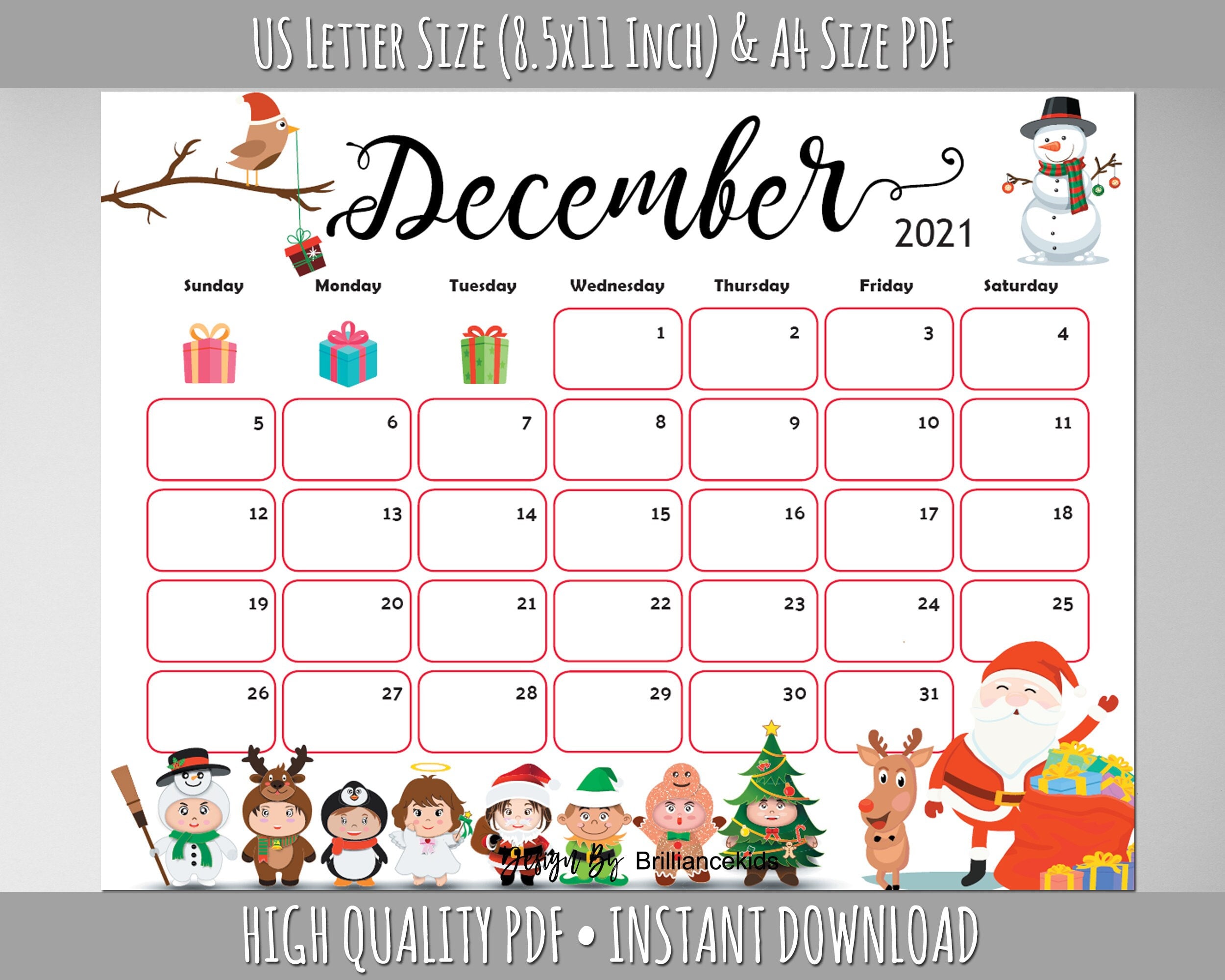 December Month Calendar 2021 Christmas Planner Printable Etsy