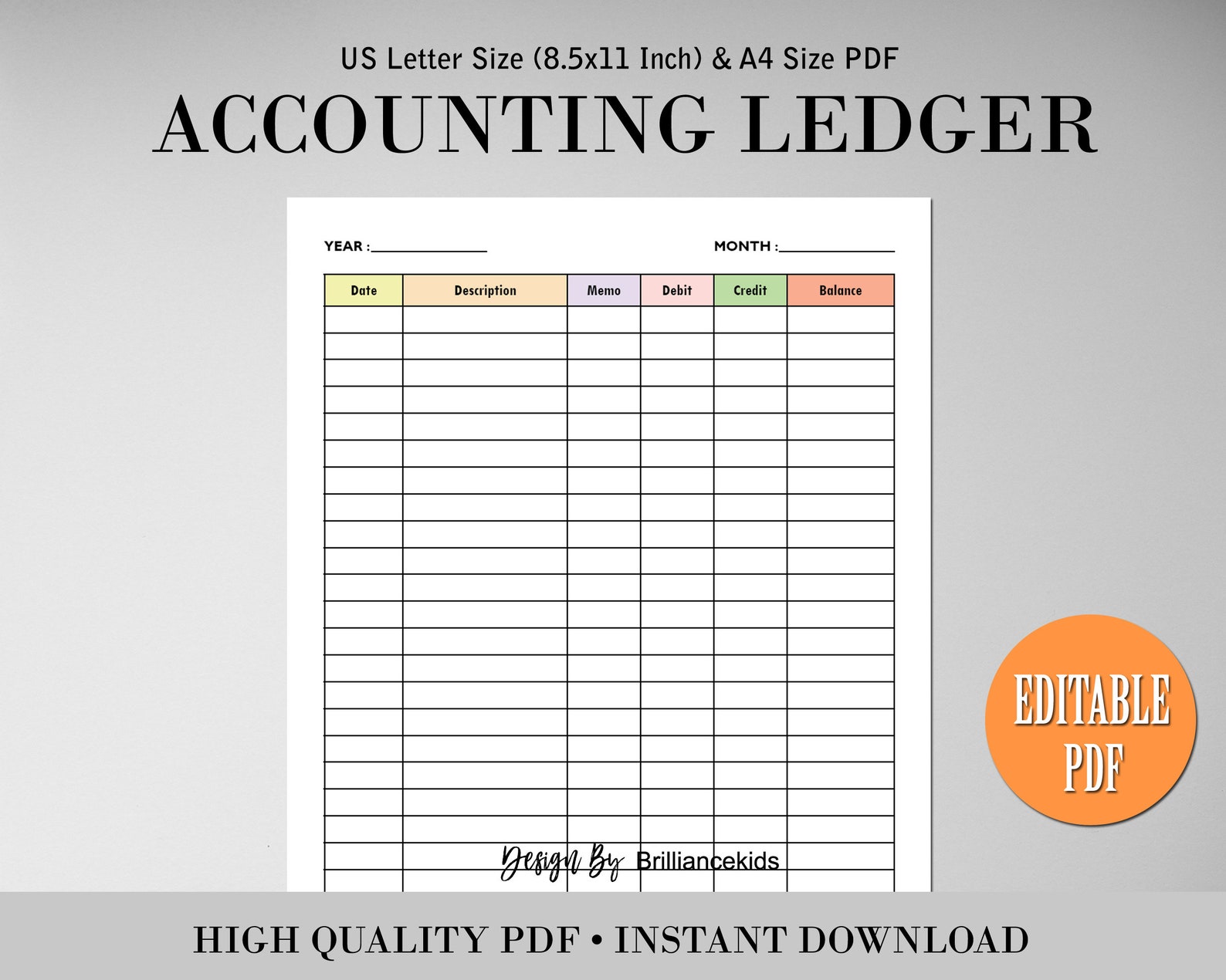 Editable Printable Accounting Ledger, Printable Bookkeeping, Log for ...