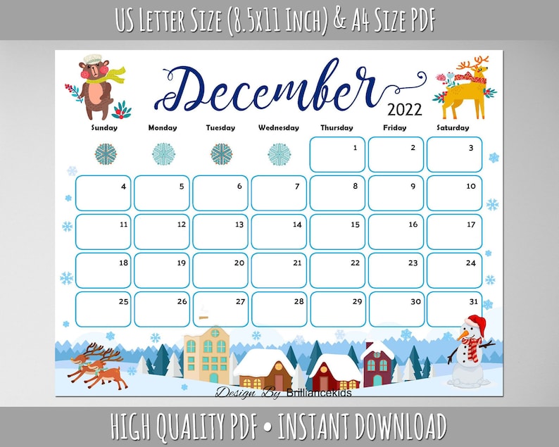 2022 Christmas Planner Printable December Month Calendar 2022 Christmas Planner Printable Etsy
