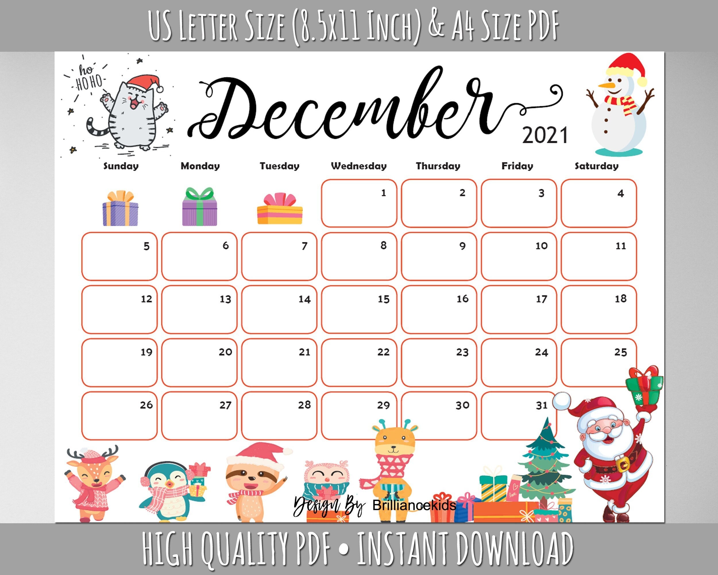 Printable 2021 Calendar 8.5x11 Annual Calendar Letter Size Instant Download