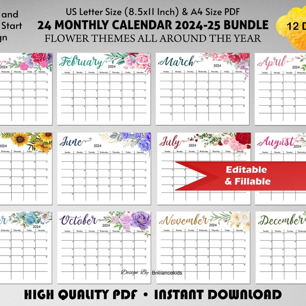 Floral Calendar Etsy