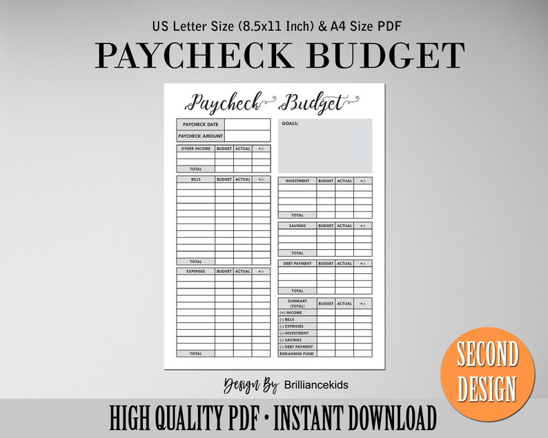 Paycheck Budget Printable, Budget Planner, Template, Budget Tracker ...