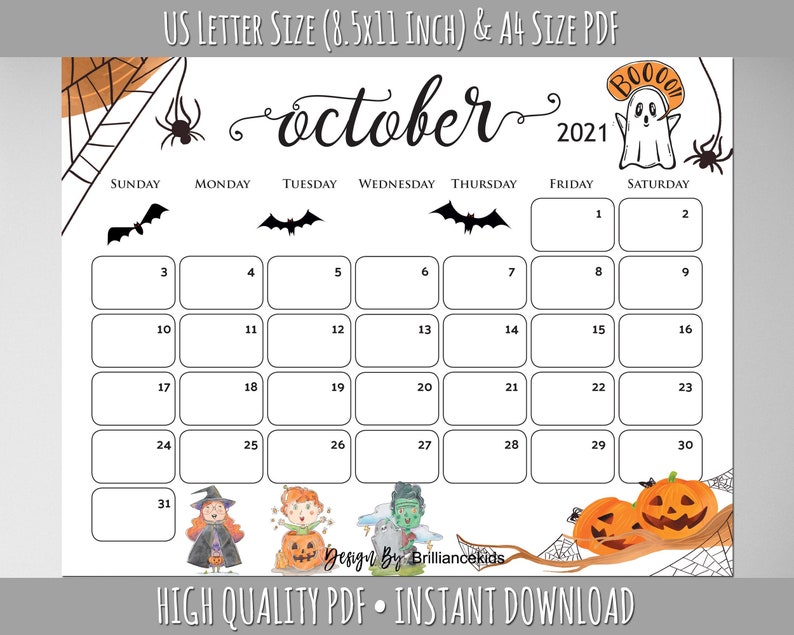 October Month Calendar 2021 Halloween Planner Printable | Etsy