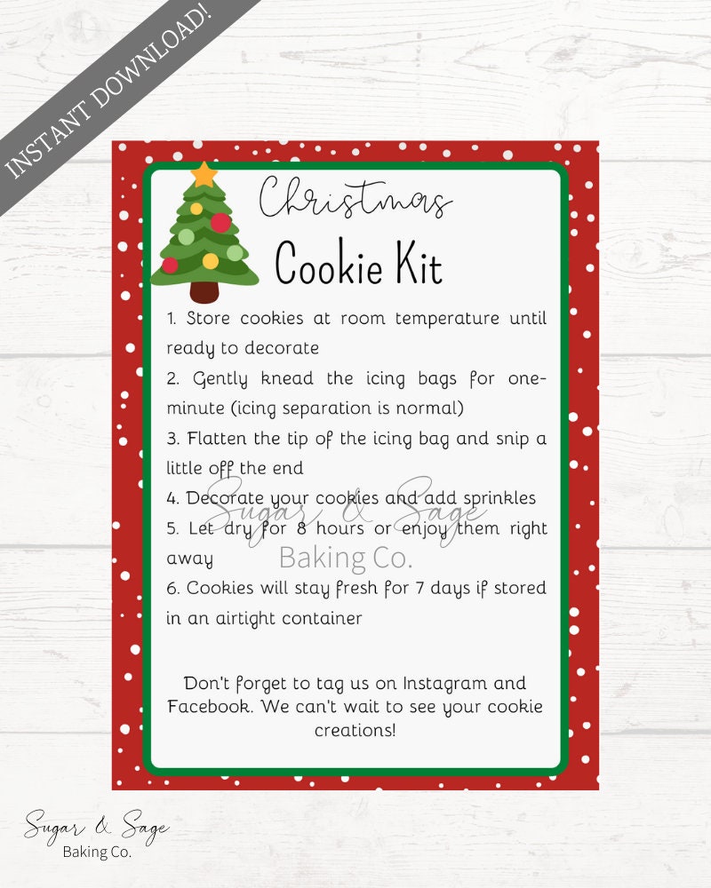 Printable Christmas Cookie Kit Instructions Etsy