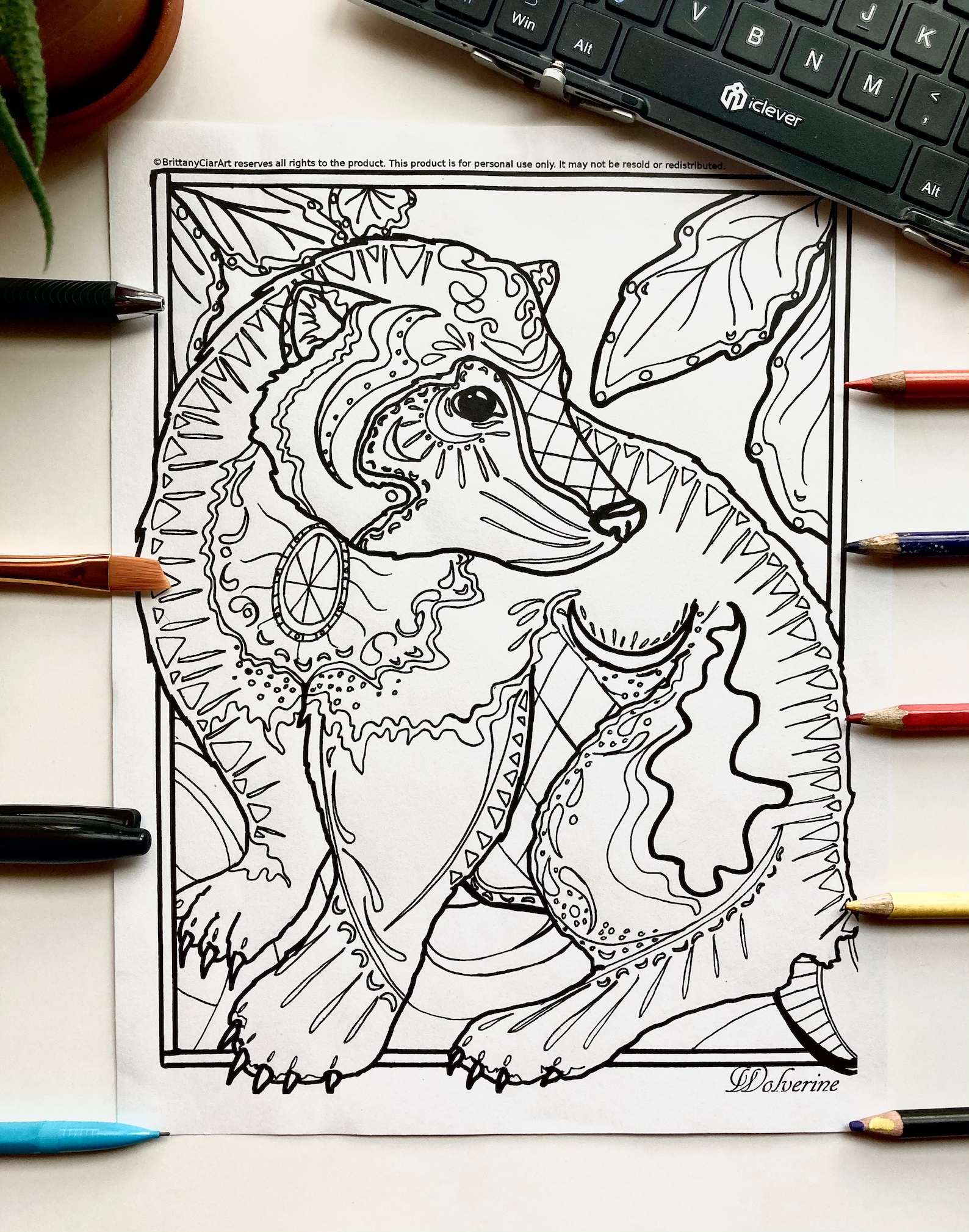 1 Printable Wolverine Animal Adult Coloring Page Instant | Etsy