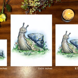 Mushroom Snail Watercolor Painting. 8x10 inch Whimsical Woodland Art, Garden Gifts, Nature Decor.