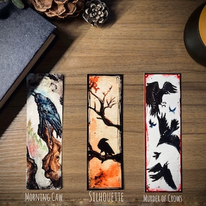Watercolor Crow Bookmark: Spooky Autumn Art