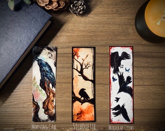 Watercolor Crow Bookmark: Glossy Photo Paper Page Marker