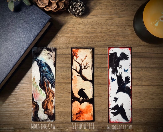 Watercolor Crow Bookmark: Glossy Photo Paper Page Marker