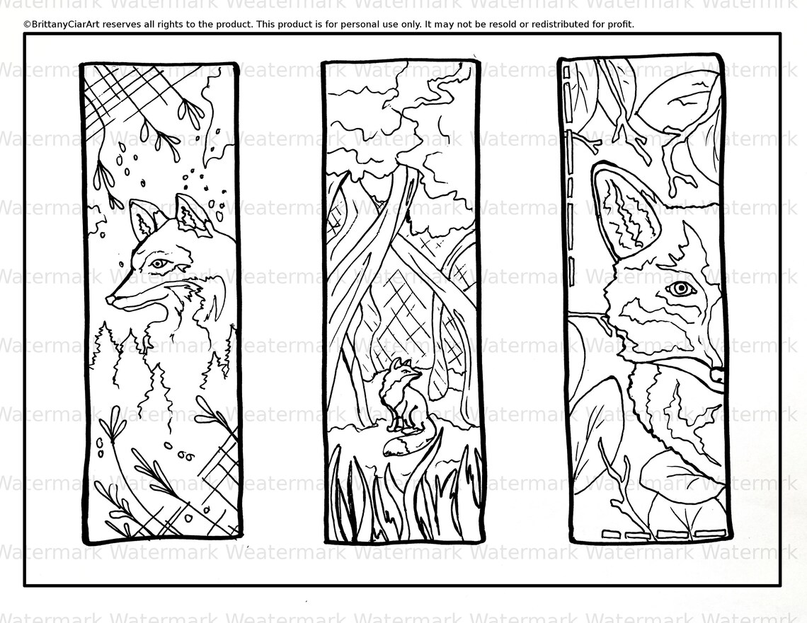 Printable Fox Bookmark Coloring Page. 3 Designs. Instant | Etsy
