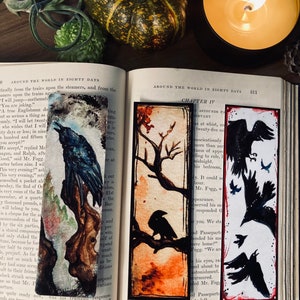 May include: A vintage book with a black raven illustration on the cover. The book is open to a page with the title "Around the World in Eighty Days" and a chapter titled "Chapter IV". The page also features a black and white illustration of a raven on a branch.