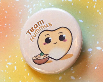 Handgemaakte badge - Team Hummus || kawaii-hummus || veganistisch kenteken || veganistisch hummuscadeau || klein goedkoop geschenk || Kerstcadeau idee