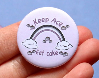 Handgemaakte badge - Houd Ace Eat Cake citaat || illustratie lgbt regenboog aseksuele vlag || internationale dag || lgbt-gemeenschap