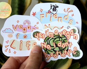 Handmade stickers - Quote vegan sticker vinyl || For computer, notebook, suitcase, gourd || illustration animals and plants