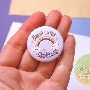 Handmade badge Proud To Be Non-Binary quote lgbt illustration rainbow flag enby international day lgbt community image 5