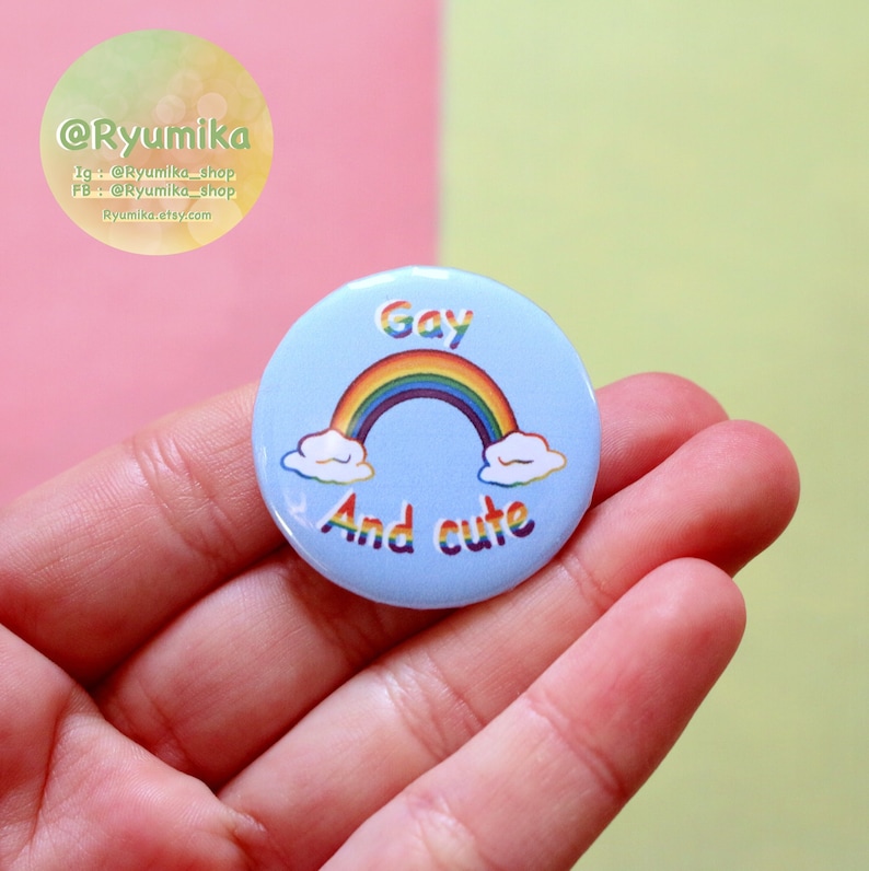 Handmade badge Gay And Cute quote lgbt illustration gay flag rainbow international day lgbt community Christmas gift image 1
