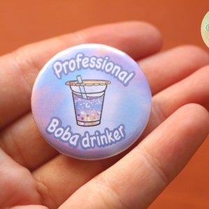 Handmade badge Professional Boba Drinker quote illustration bubble tea galaxy asian food kawaii accesorie small christmas gift image 4