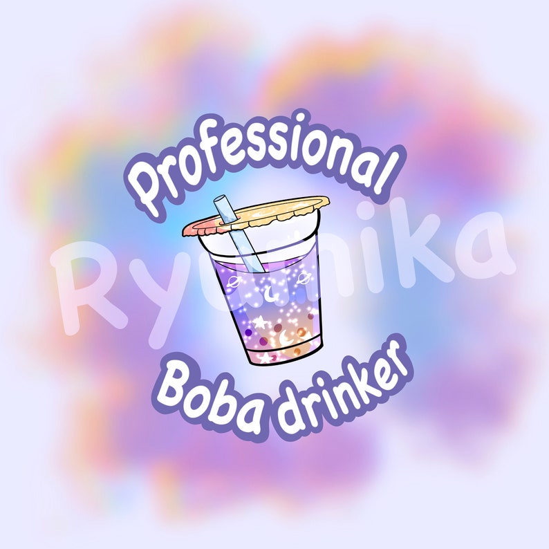 Handmade badge Professional Boba Drinker quote illustration bubble tea galaxy asian food kawaii accesorie small christmas gift image 8