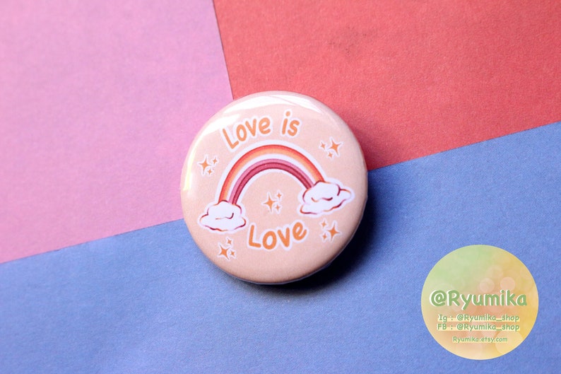 Handmade badge Love Is Love quote lgbt illustration lesbian flag rainbow international day lgbt community Love is love