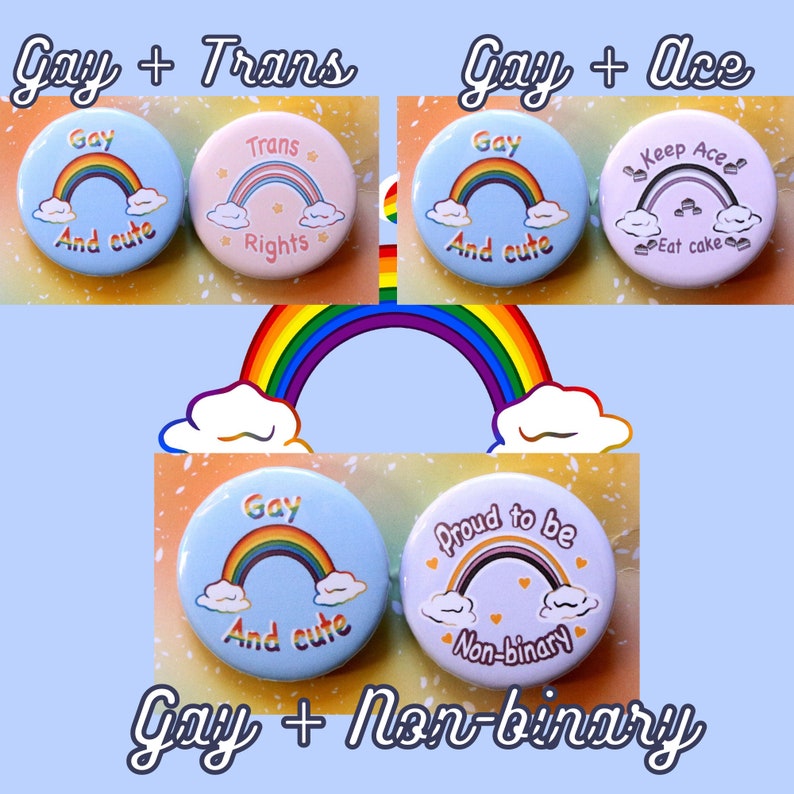 Handmade badge Gay And Cute quote lgbt illustration gay flag rainbow international day lgbt community Christmas gift image 8