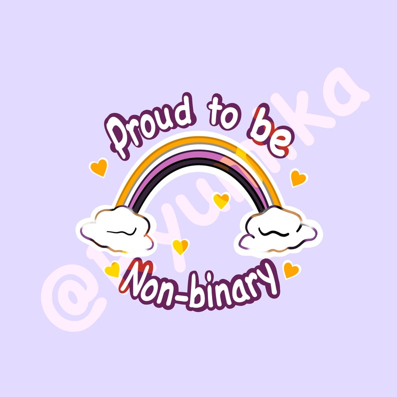Handmade badge Proud To Be Non-Binary quote lgbt illustration rainbow flag enby international day lgbt community image 9