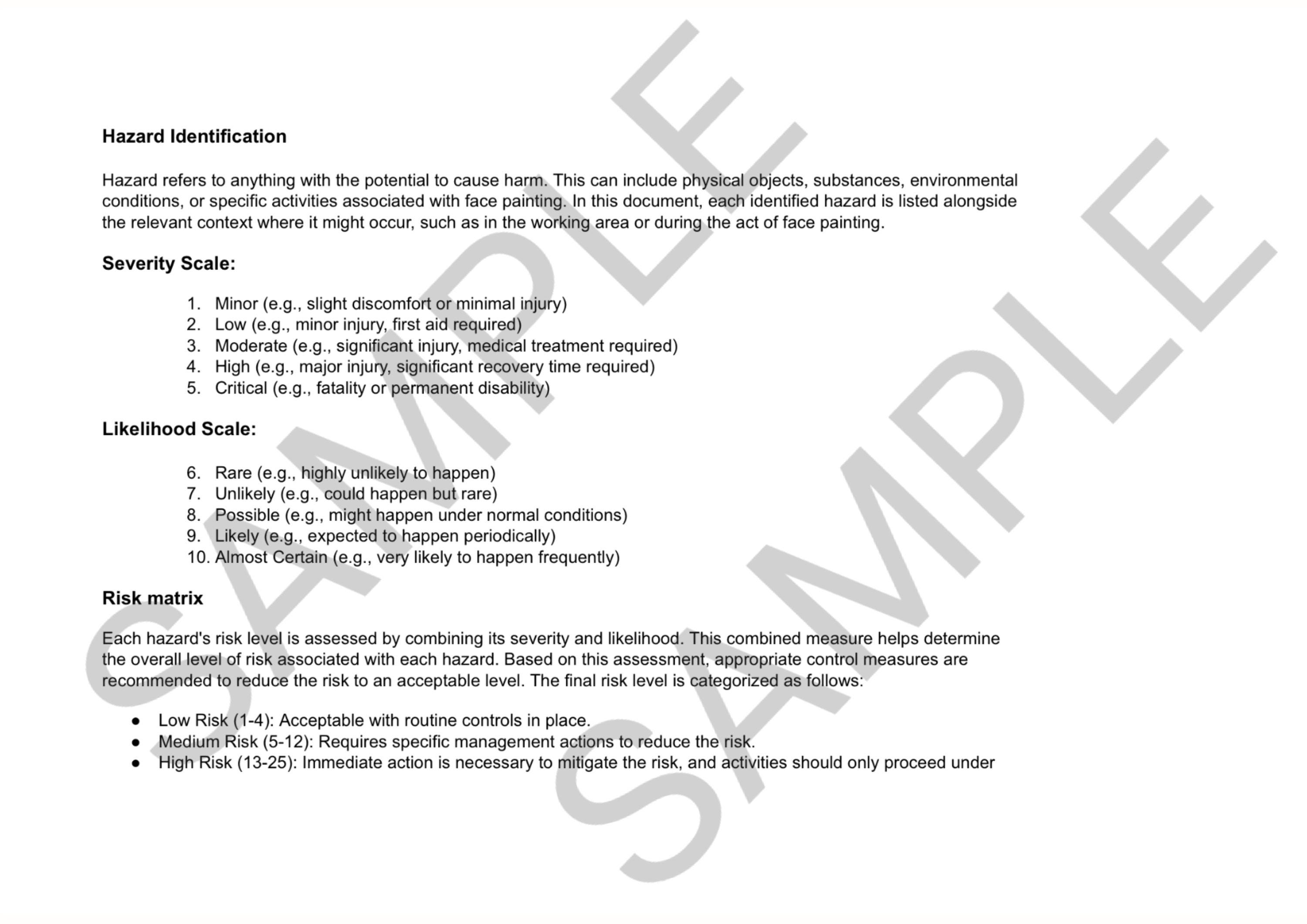 Face Painting Risk Assessment Template, Health & Safety Document for ...