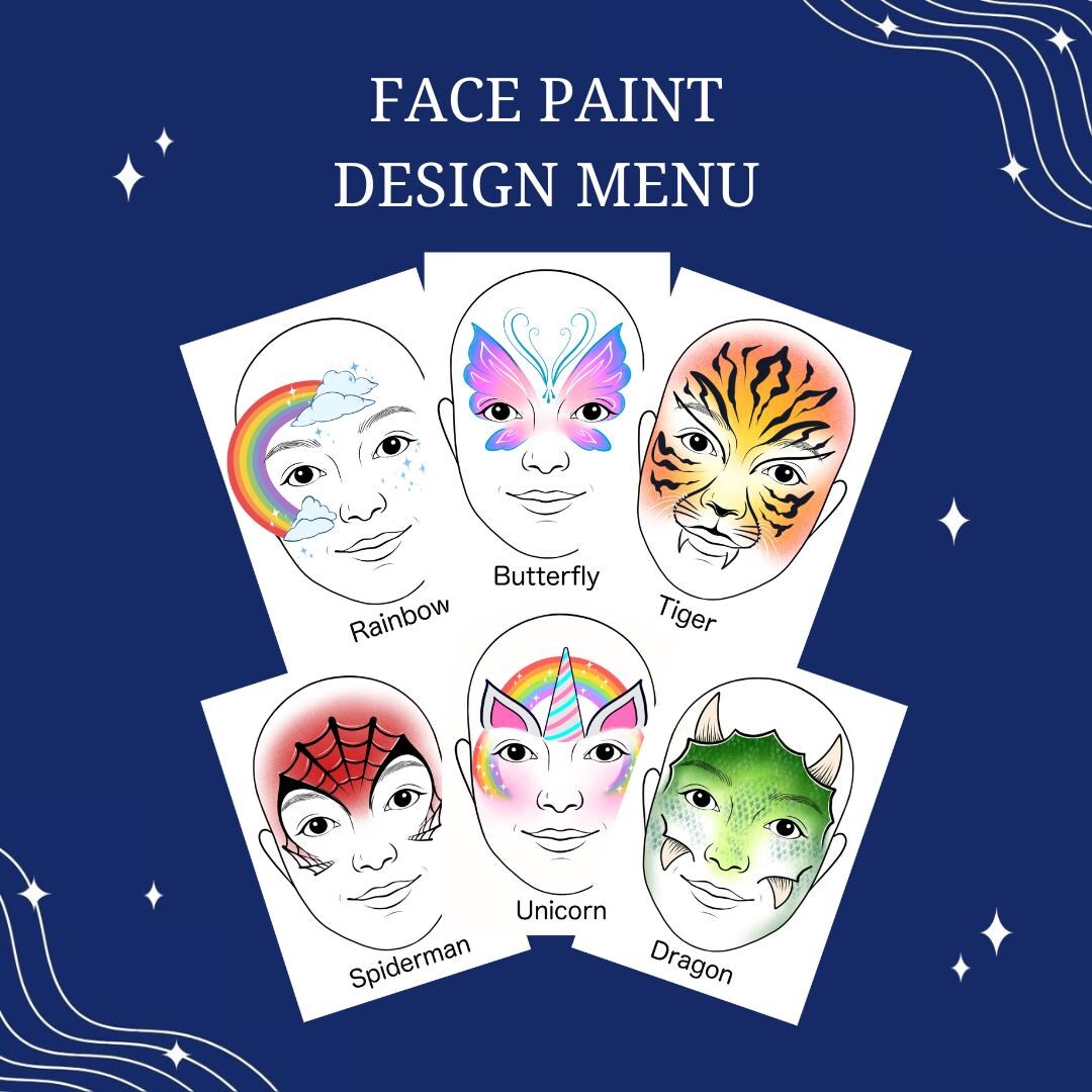 Face Paint Design Menu Pack | 20 Ready-to-use Designs + Blank Templates ...