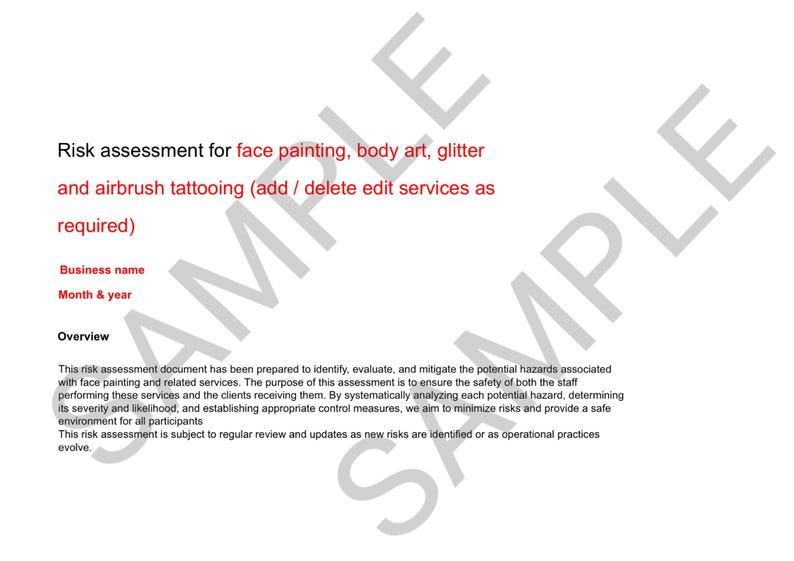 Face Painting Risk Assessment Template, Health & Safety Document for ...