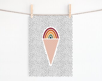 Ice Cream Print, Boho Nursery Decor, Ice Cream Poster, Boho Decor, Rainbow Wall Art, Dalmatian print, Unframed