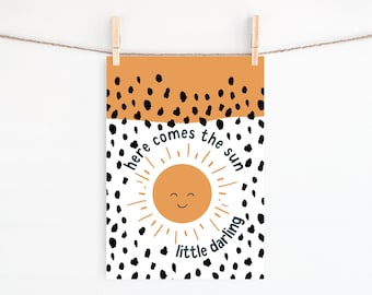 Here Comes The Sun Print, Boho Nursery Decor, The Beatles Print, Kids Wall Art, Playroom Decor, Sunshine Wall Art, Unframed